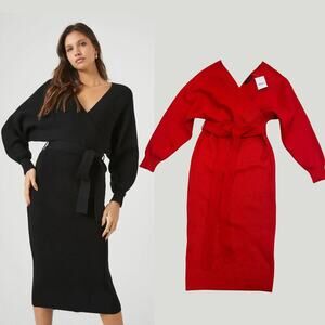 Forever 21 Plus Wrap Midi Sweater Dress | Fiery Red Knit, M - 1X Valentine NWT
